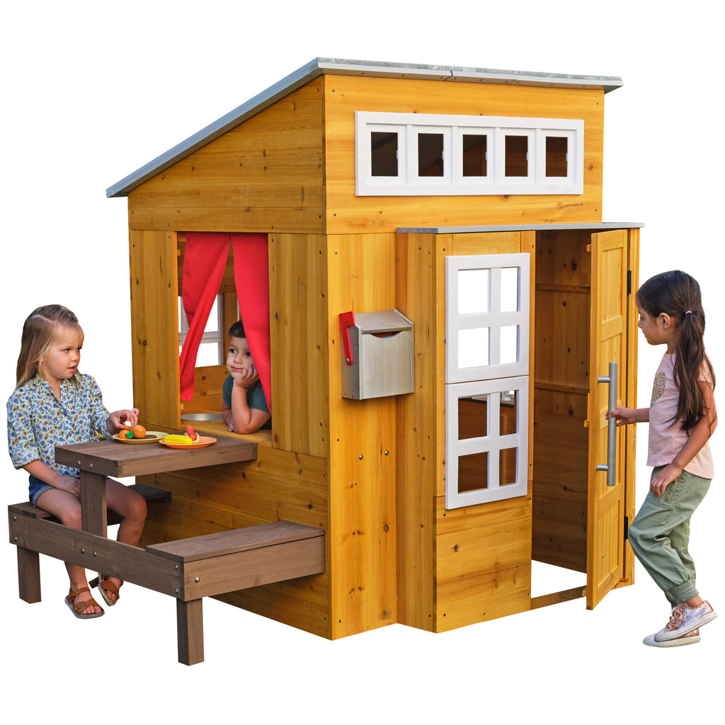 KidKraft Wooden Playhouse – Outdoor Garden Playhouse for Children, Kids Playhouse with Picnic Table & Accessories, Large 158cm Tall