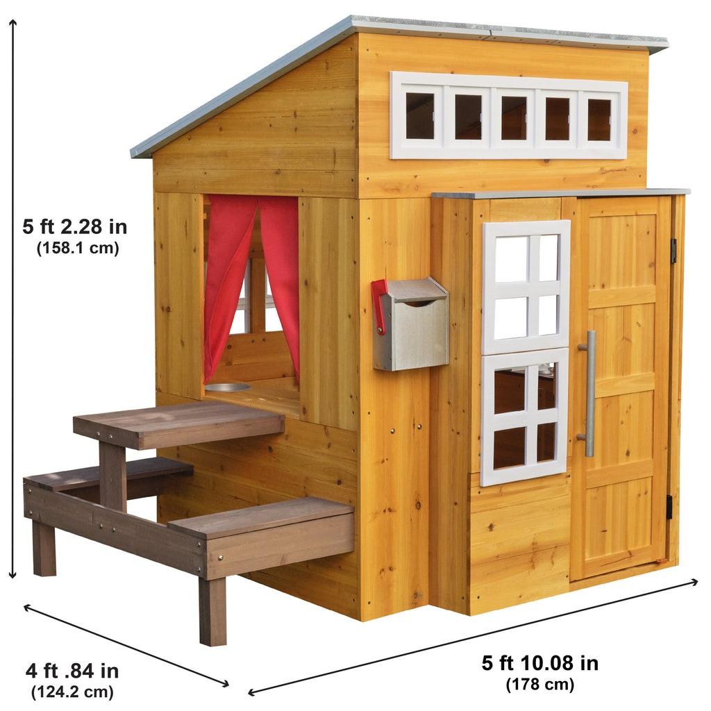 KidKraft Wooden Playhouse – Outdoor Garden Playhouse for Children, Kids Playhouse with Picnic Table & Accessories, Large 158cm Tall