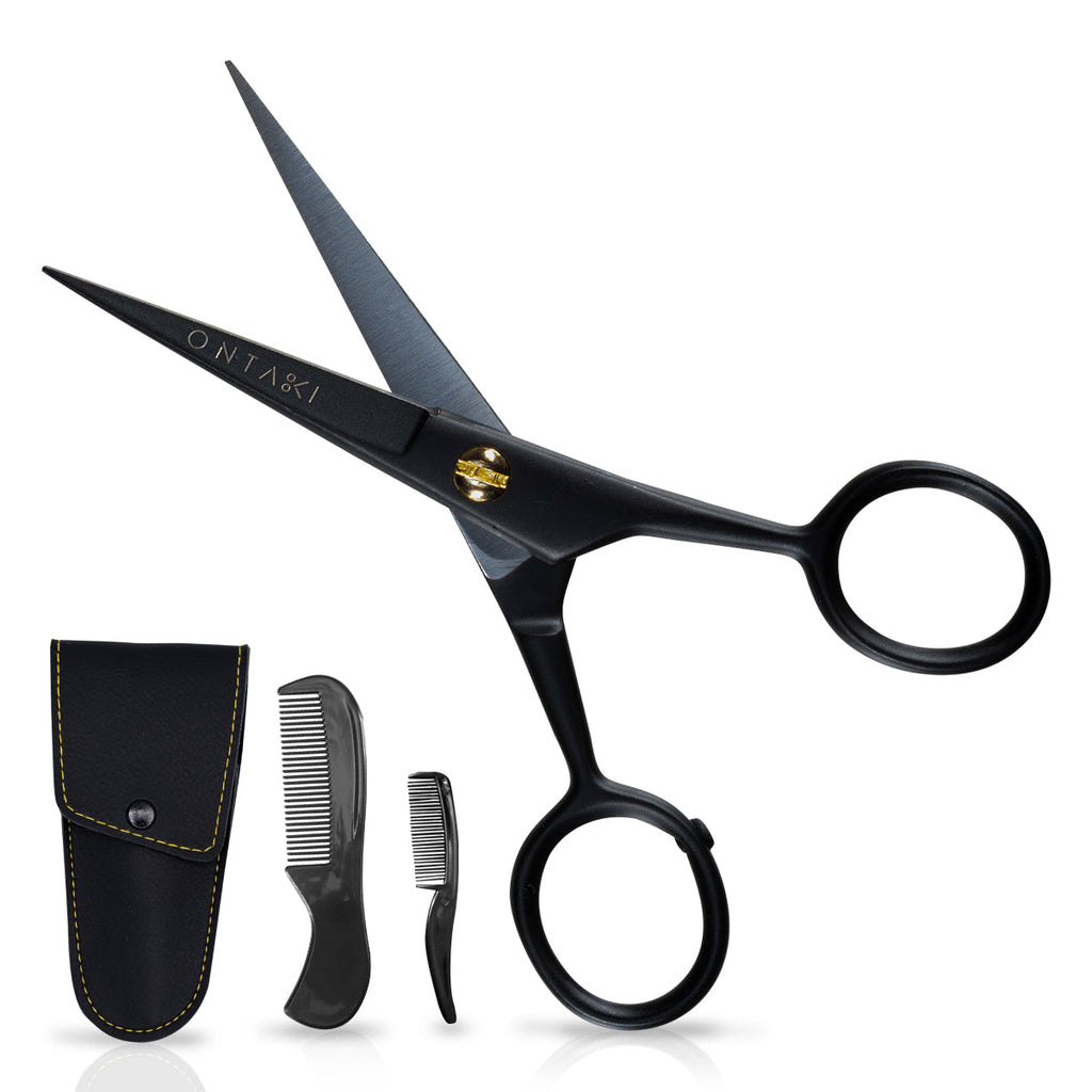 ONTAKI Professional German Steel Beard & Mustache Scissors (5") – Silver