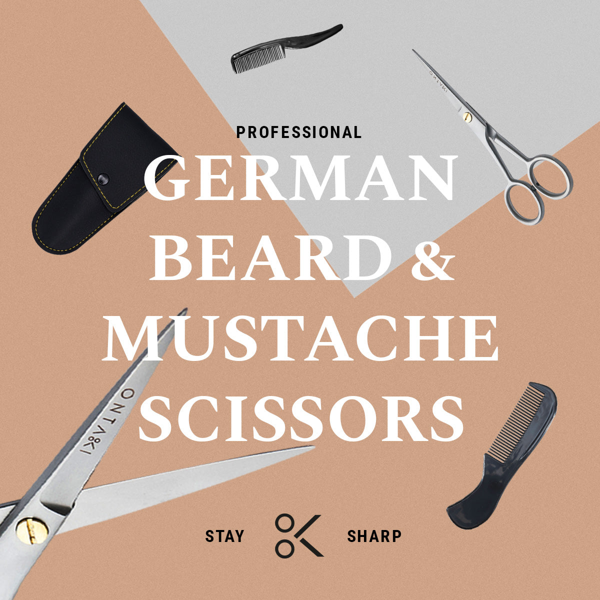 ONTAKI Professional German Steel Beard & Mustache Scissors (5") – Silver