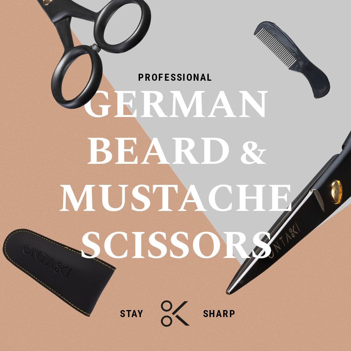 ONTAKI Professional German Steel Beard & Mustache Scissors (5") – Silver