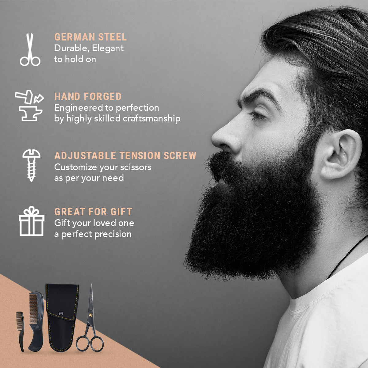 Ciseaux Professionnels à Barbe et Moustache ONTAKI en Acier Allemand (5") Bleu Nuit