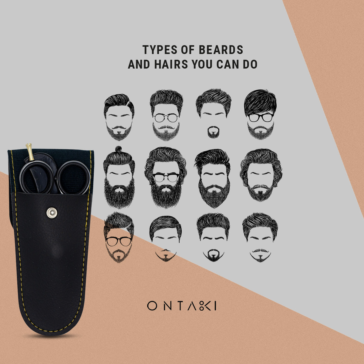 Ciseaux Premium en Acier Japonais ONTAKI pour Barbe et Moustache (5,5") Noir