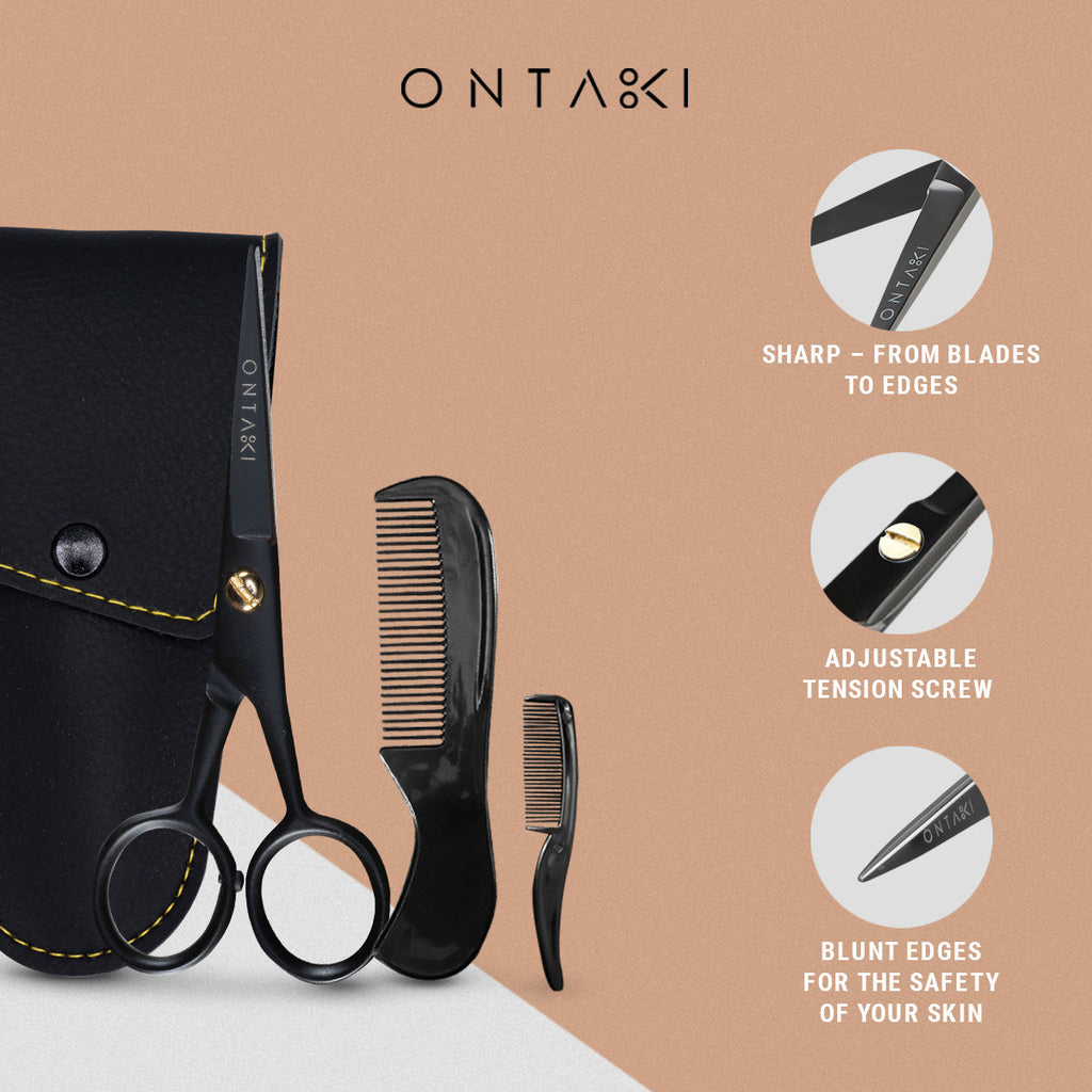 ONTAKI Professional German Steel Beard & Mustache Scissors (5") – Silver