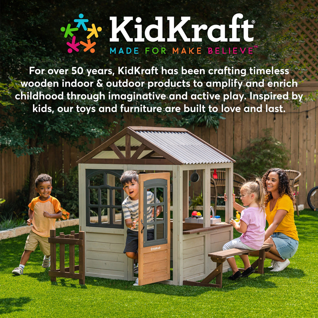 KidKraft Wooden Playhouse – Outdoor Garden Playhouse for Children, Kids Playhouse with Picnic Table & Accessories, Large 158cm Tall