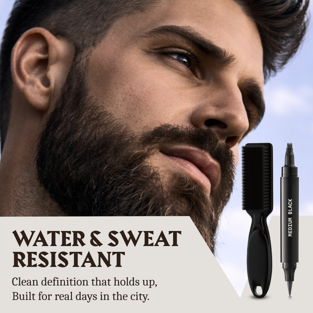 Stylo et pinceau pour remplissage de barbe - Crayon double embout - Couleur noir intense