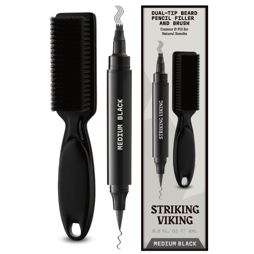 Stylo et pinceau pour remplissage de barbe - Crayon double embout - Couleur noir intense