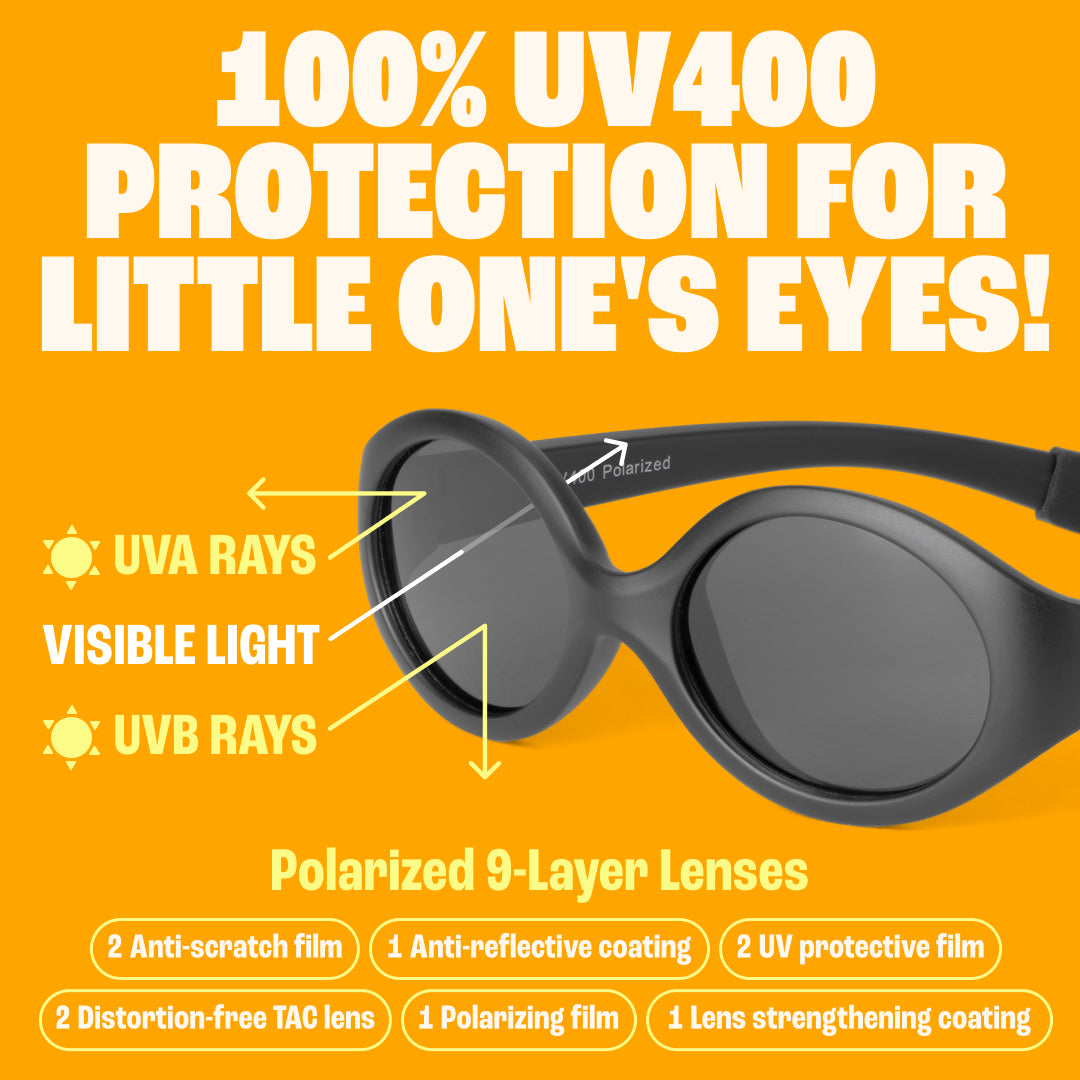 BABY SUNNIES Polarized Oval Baby Sunglasses - Oval Black - UV400 Protection for 0-24 Months - Bendable Frame with Shatterproof Design