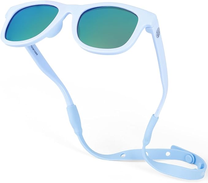 Babysunnies Hemelsblauwe Gepolariseerde Babyzonnebril met Bandje (0–24 Maanden) – Flexibele UV400 Babyzonnebril