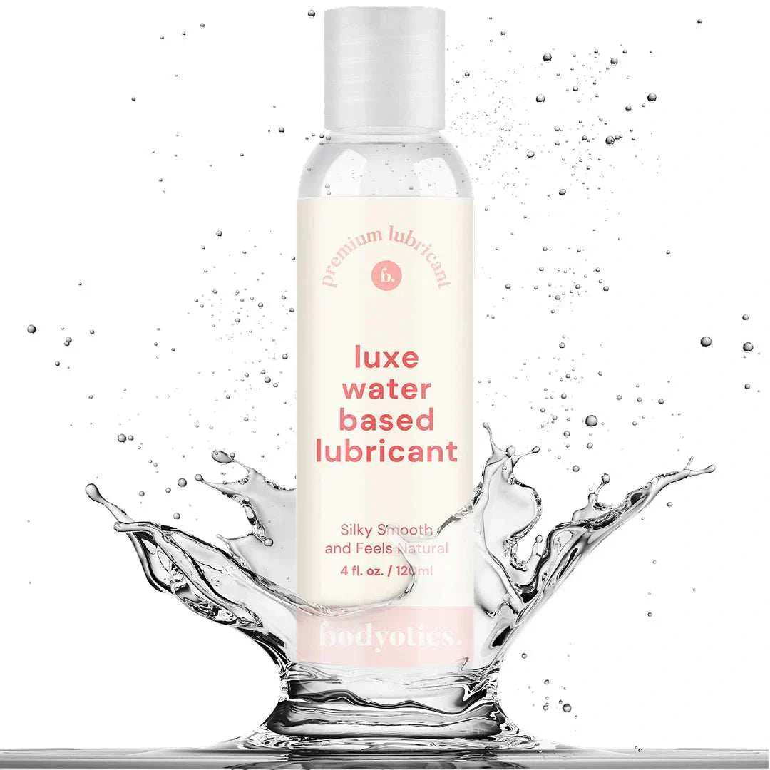 4oz Bodyotics luxe water based lubricant bottle with splash effect, silky smooth and natural feel