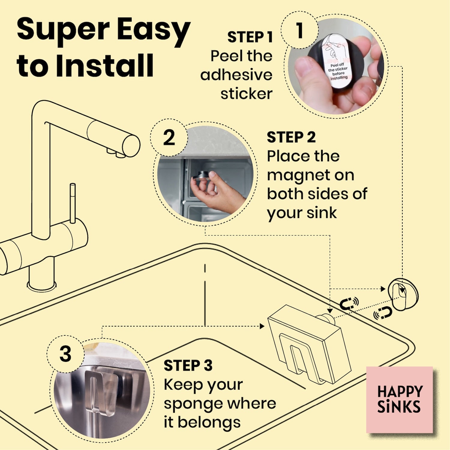 Happy Sinks Magnetic Sponge Holder - Biocomposite