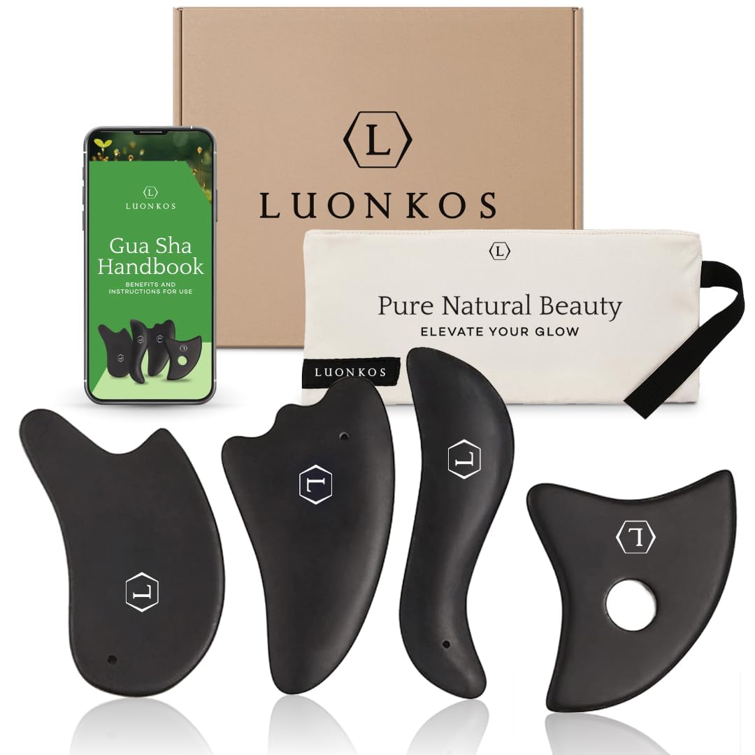 Luonkos Gua Sha Bian Stone Face Massage Tool Set - 4 pcs