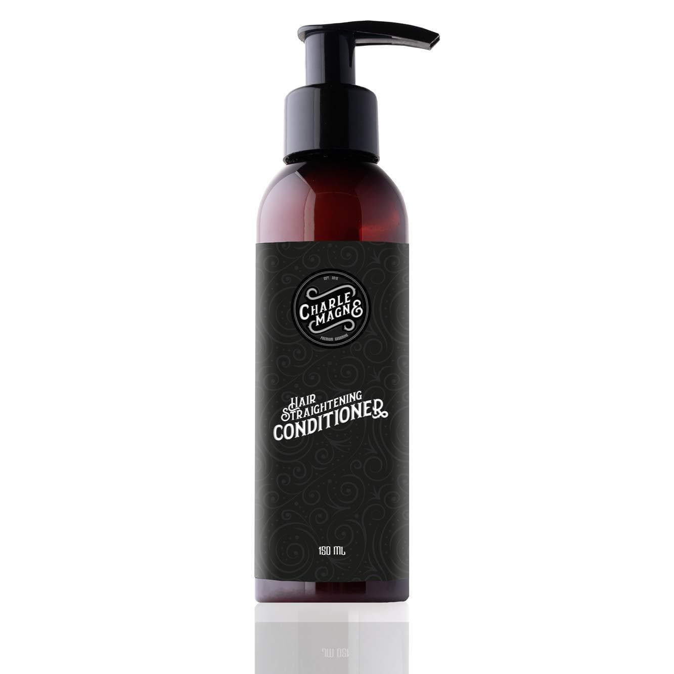 Charlemagne Premium Hair Conditioner bottle with pump, 200ml size, designed to straighten and smooth hair.