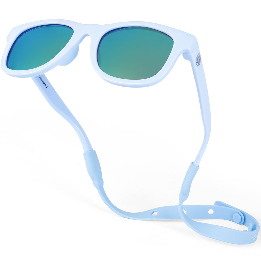 BABY SUNNIES Polarized Baby Sunglasses with Strap - Unbreakable Flexible Infant Sunglasses for Toddlers & Newborns 0-24 Months - Sky Blue - Baby Beach Essentials - Infant Travel Essentials