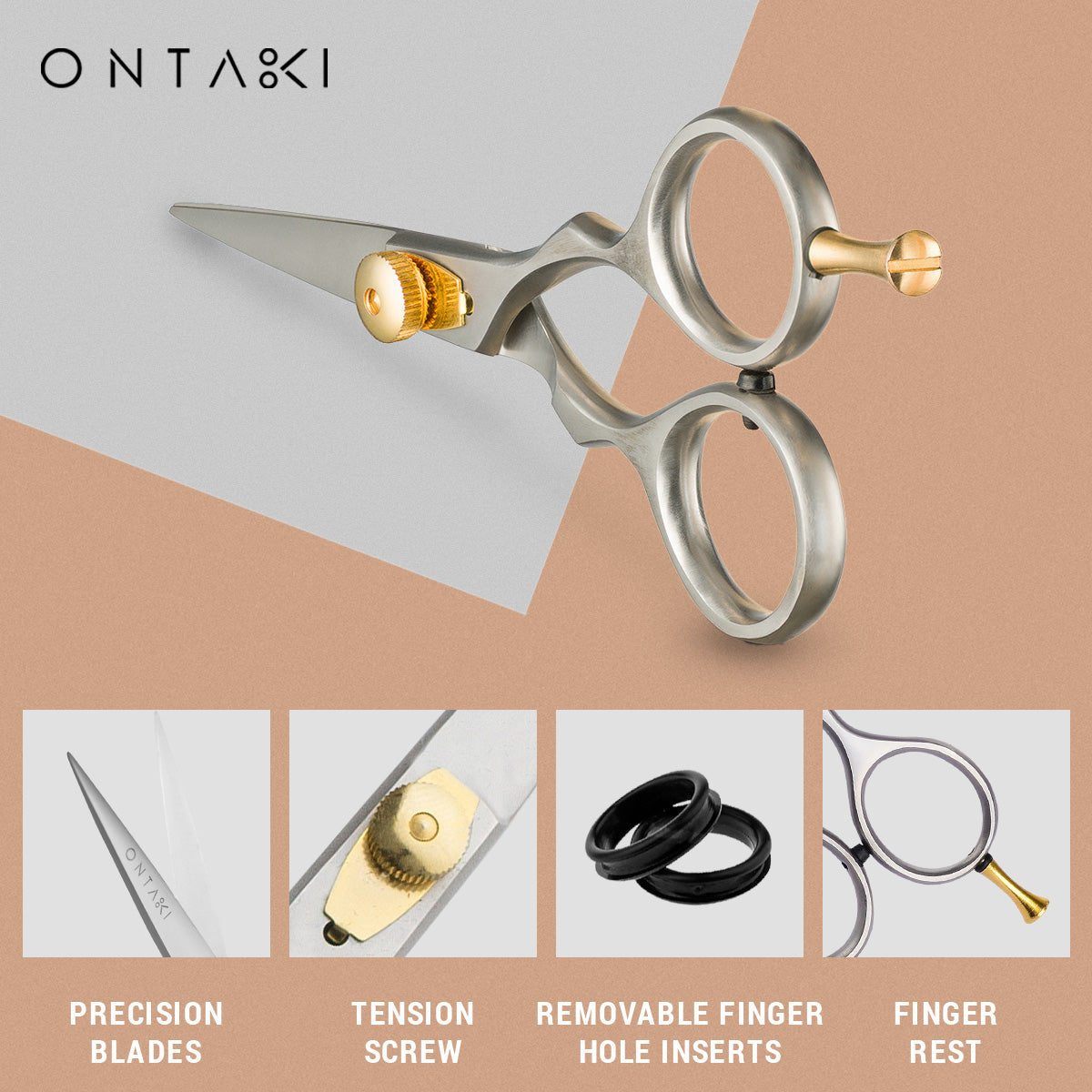 ONTAKI Premium Japanse Stalen Baard- & Snorren Schaar (5.5") Goud
