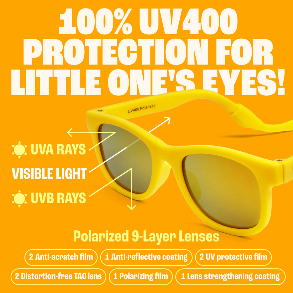 BABY SUNNIES Polarized Baby Sunglasses - Yellow, 0-24 Mo, Strap - Unbreakable Frame For Toddler Sunglasses - UV400 Protection & Infant Essentials - Stay-Put Strap & Baby Beach Essentials