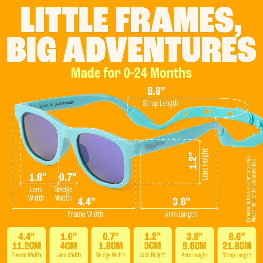BABY SUNNIES Polarized Baby Sunglasses with Strap - Unbreakable Flexible Infant Sunglasses for Toddlers & Newborns 0-24 Months - Sky Blue - Baby Beach Essentials - Infant Travel Essentials