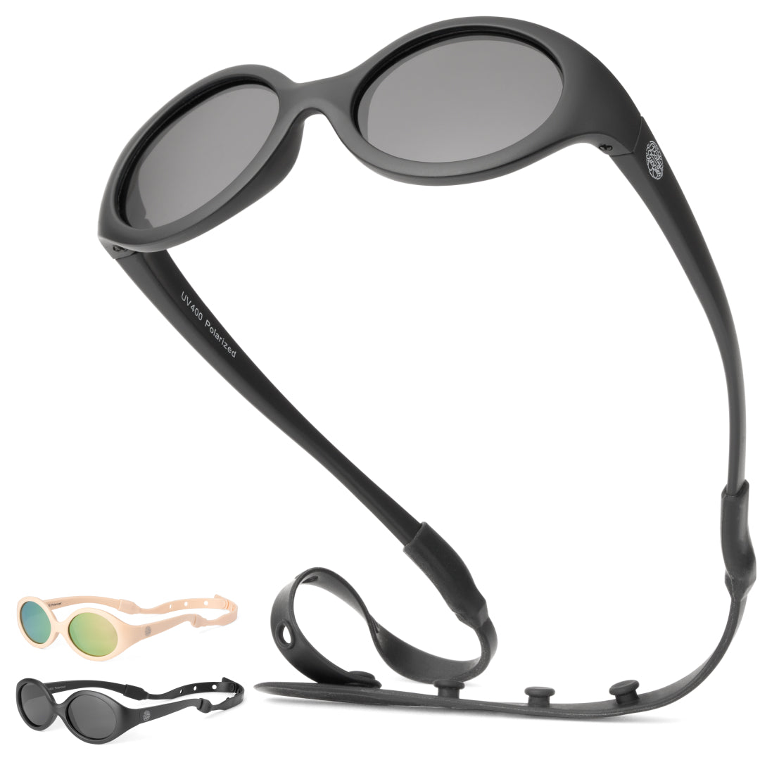 BABY SUNNIES Polarized Oval Baby Sunglasses - Oval Black - UV400 Protection for 0-24 Months - Bendable Frame with Shatterproof Design