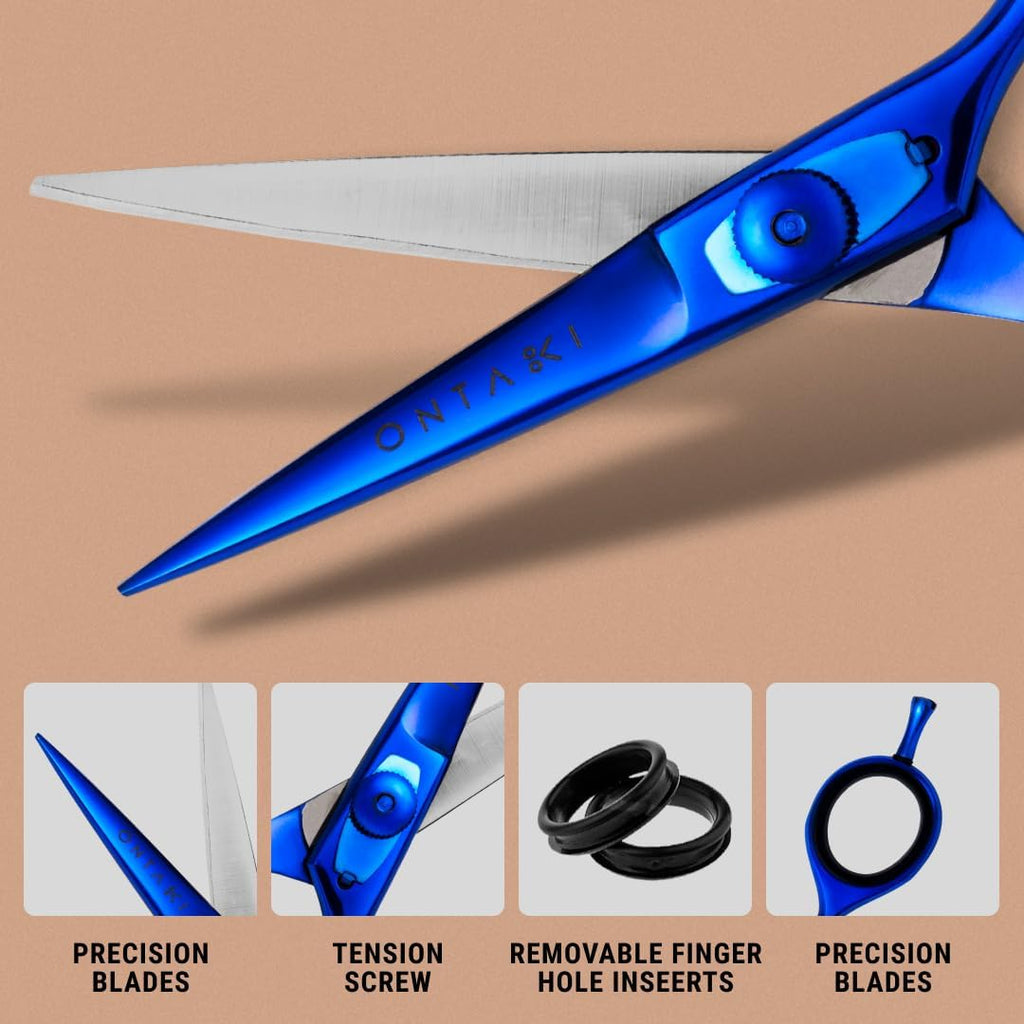 ONTAKI Premium Japanese Steel Beard & Mustache Scissors (5.5") Midnight Blue