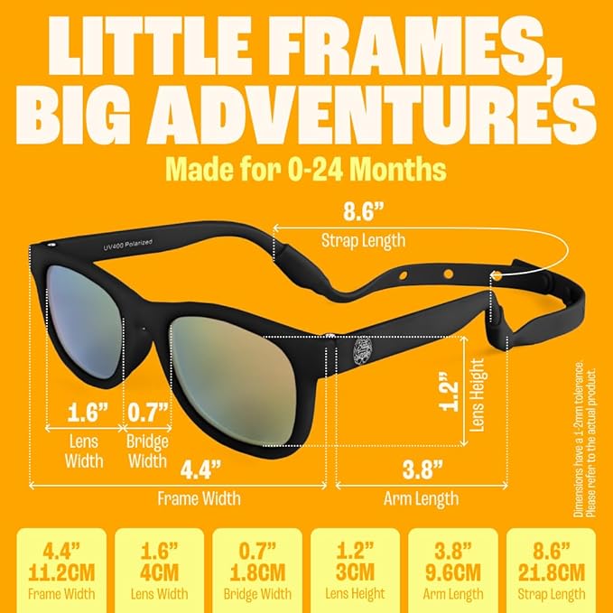 Babysunnies Zwarte Gepolariseerde Babyzonnebril met Bandje (0–24 Maanden) – Flexibele UV400 Babyzonnebril