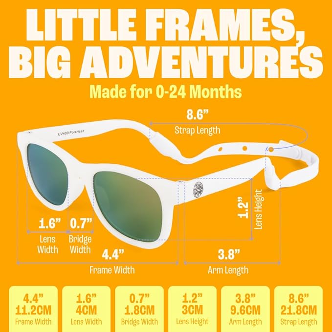 Babysunnies Witte Gepolariseerde Babyzonnebril met Bandje 0-24 Maanden