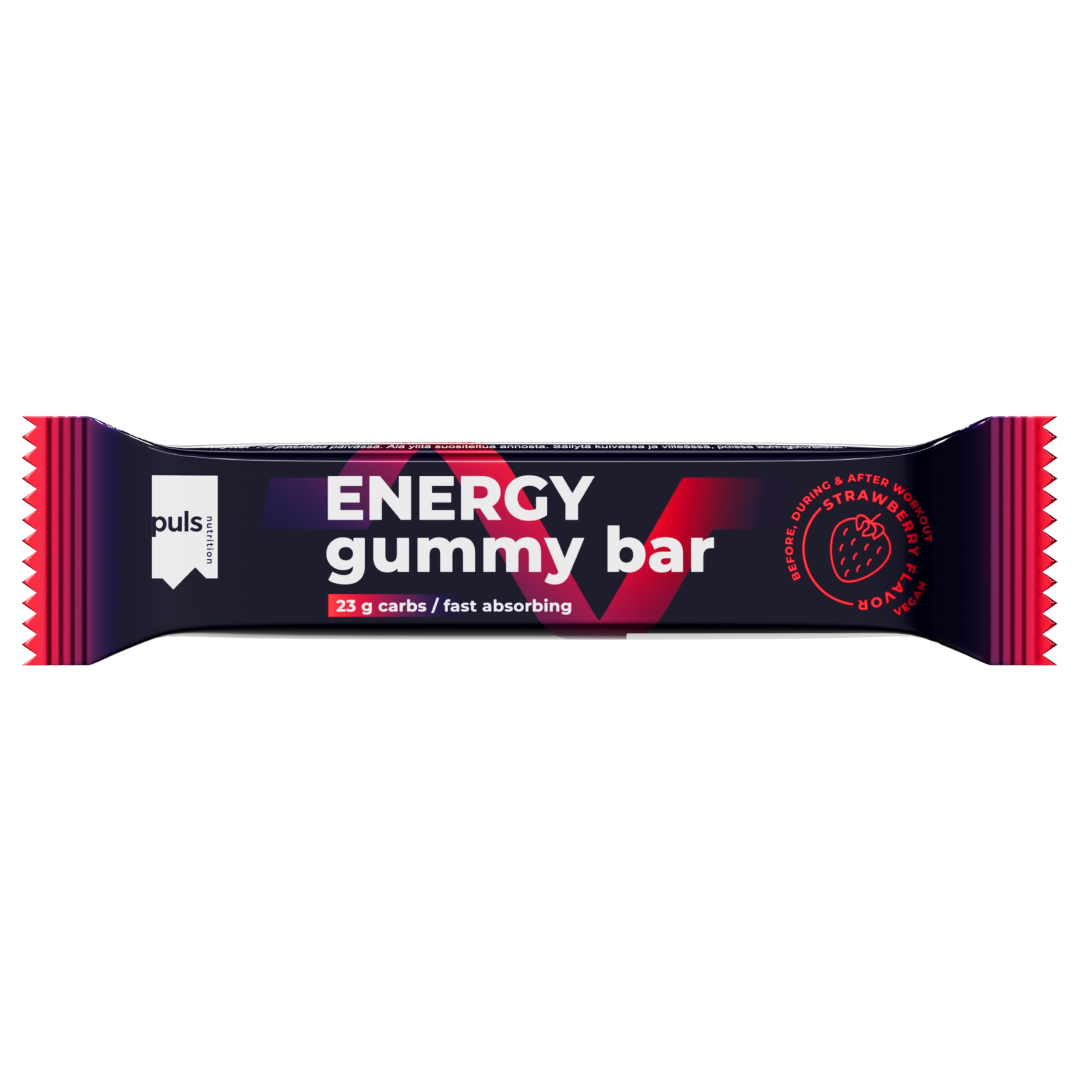 PULS Nutrition Energy Gummy Bar Strawberry — 12 × 30g | 23g Carbohydrates per Bar