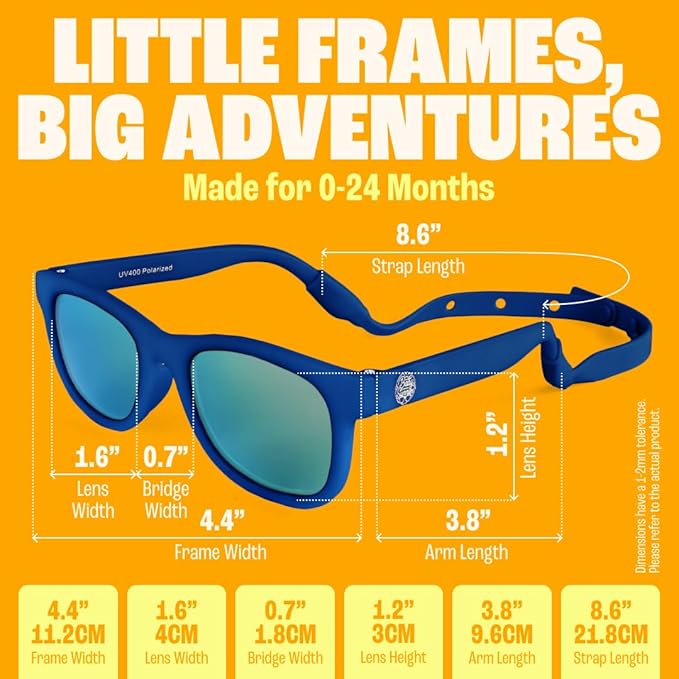 Babysunnies Marineblauwe Gepolariseerde Babyzonnebril met Bandje (0–24 Maanden) – Flexibele UV400 Babyzonnebril