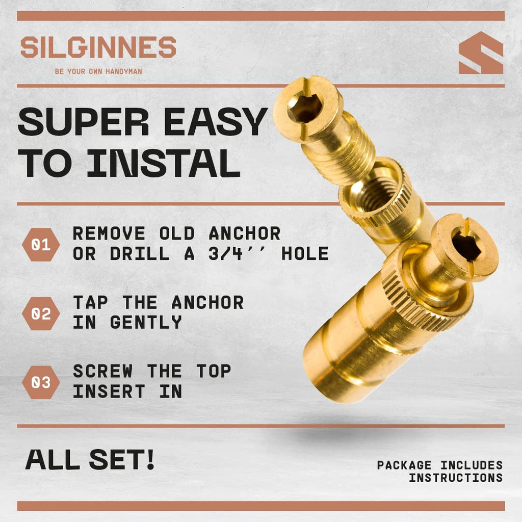 Silginnes Pool Cover Anchors 10 Pack Brass Anchors for 3/4 Inch Concrete and Paver Decks