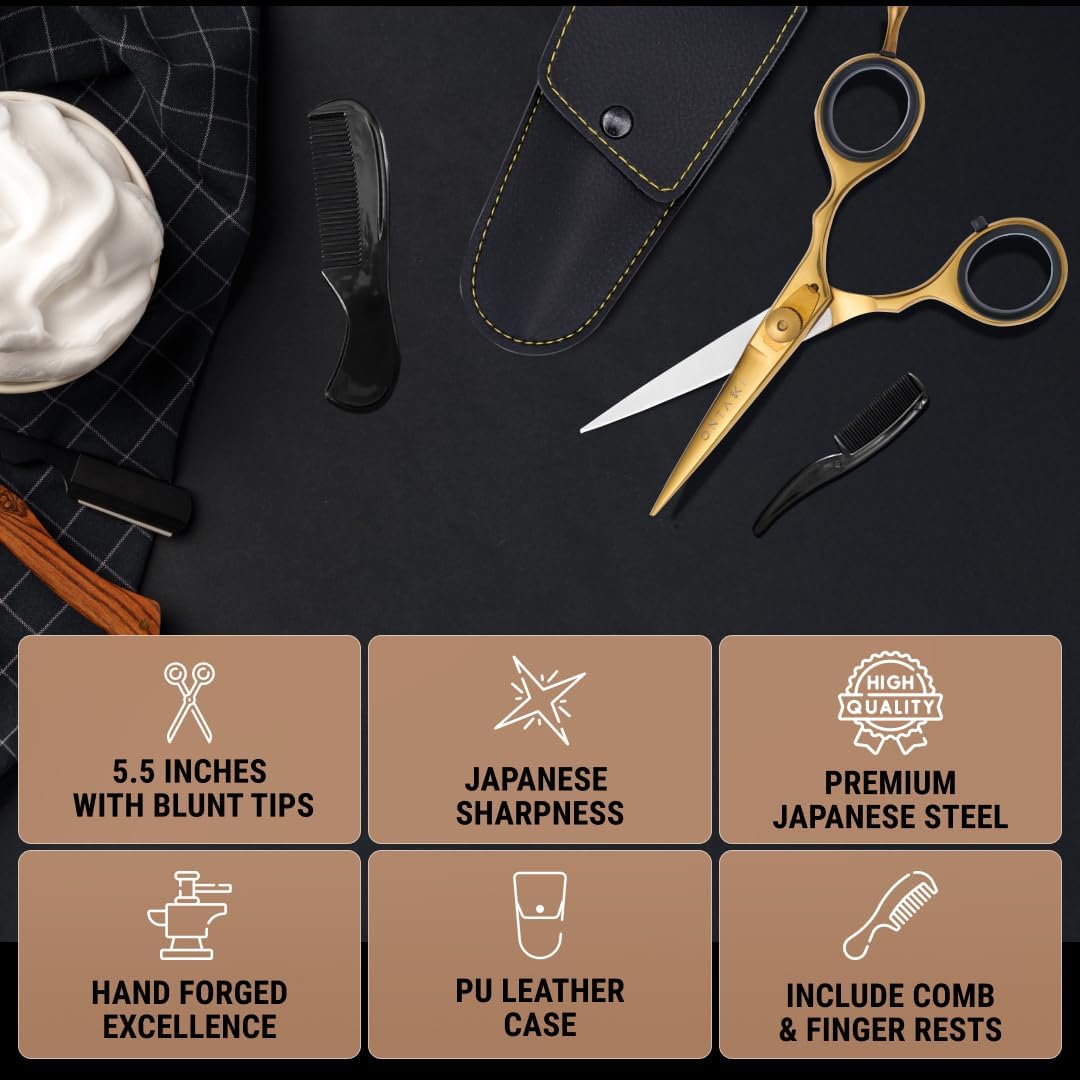 Ciseaux Premium en Acier Japonais ONTAKI pour Barbe et Moustache (5,5") Argent