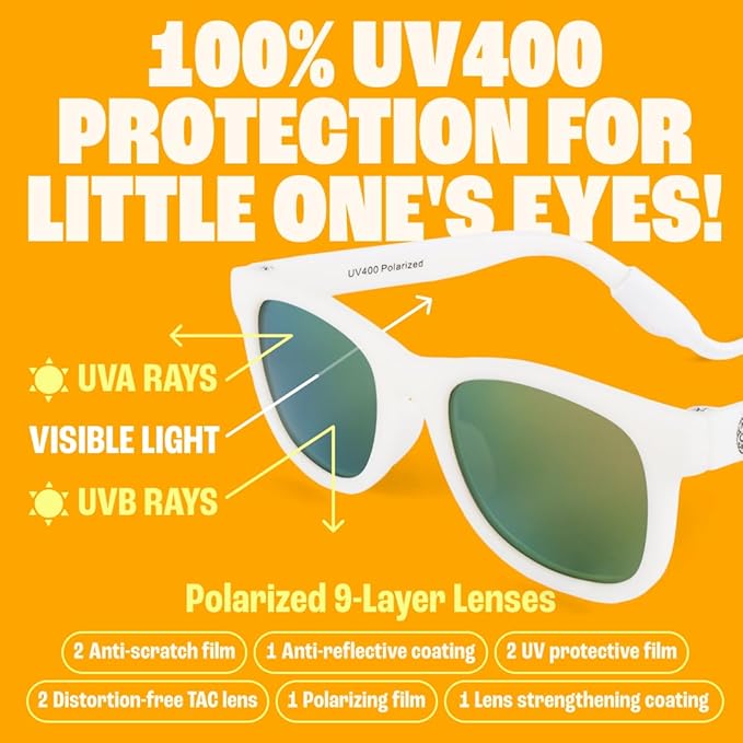 Babysunnies Witte Gepolariseerde Babyzonnebril met Bandje 0-24 Maanden