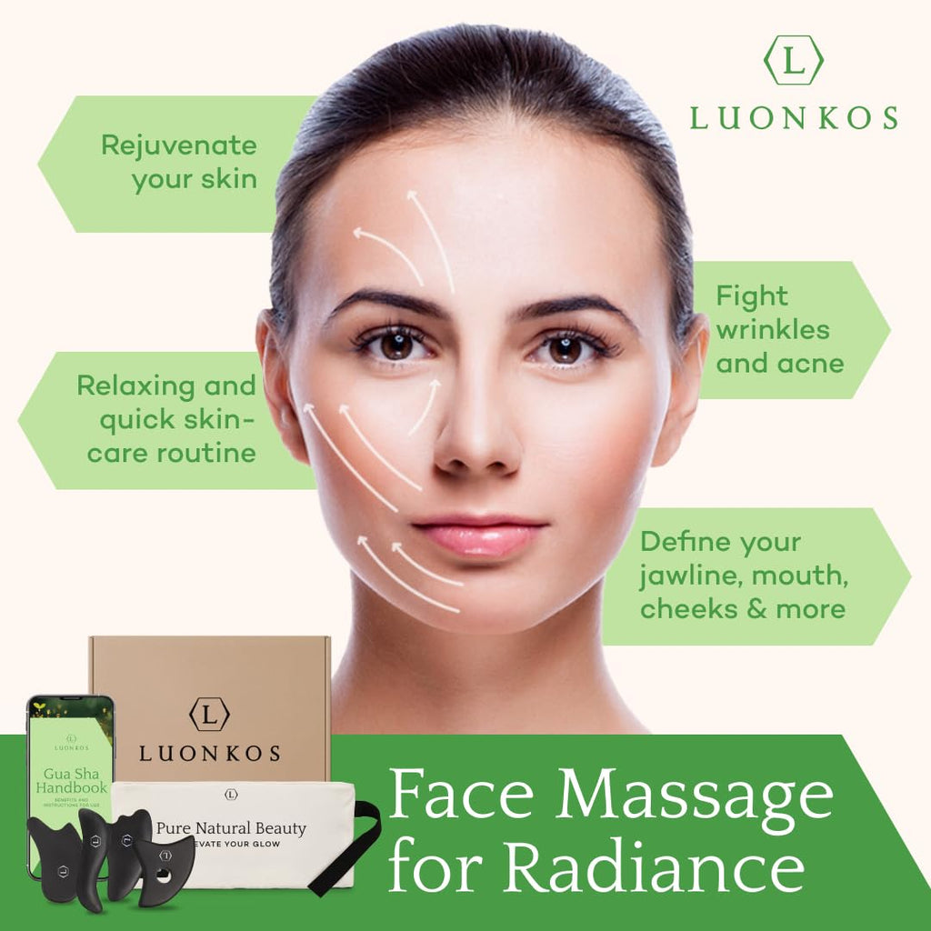 Luonkos Gua Sha Bian Stone Face Massage Tool Set - 4 pcs