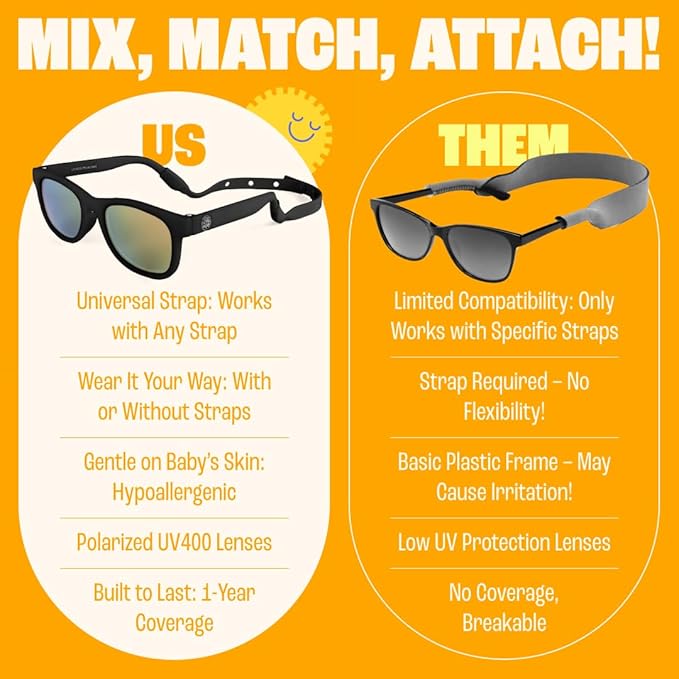 Babysunnies Zwarte Gepolariseerde Babyzonnebril met Bandje (0–24 Maanden) – Flexibele UV400 Babyzonnebril