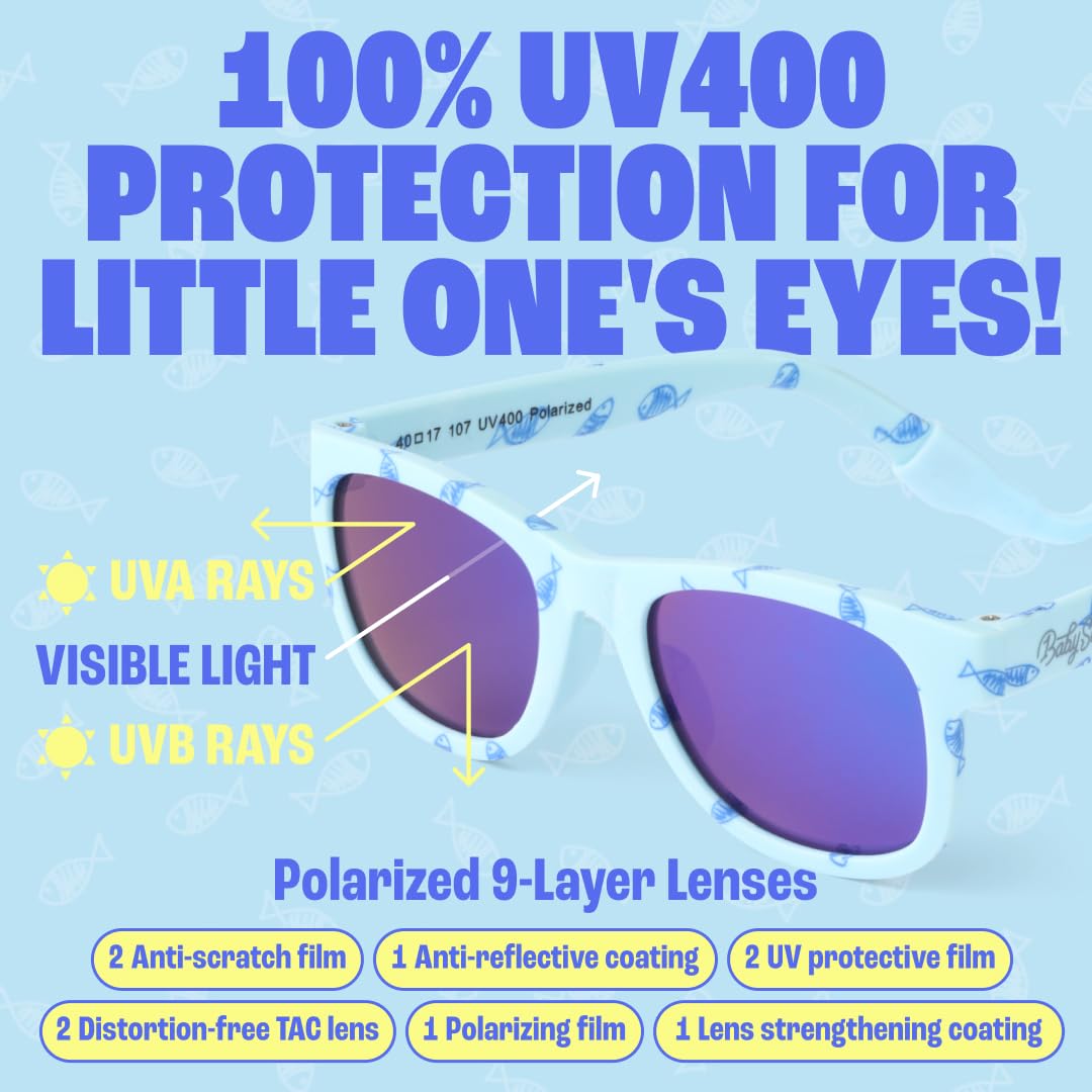 BABY SUNNIES Polarized Baby Sunglasses with Strap - Unbreakable Flexible Infant Sunglasses for Toddlers & Newborns 0-24 Months - Sky Blue - Baby Beach Essentials - Infant Travel Essentials