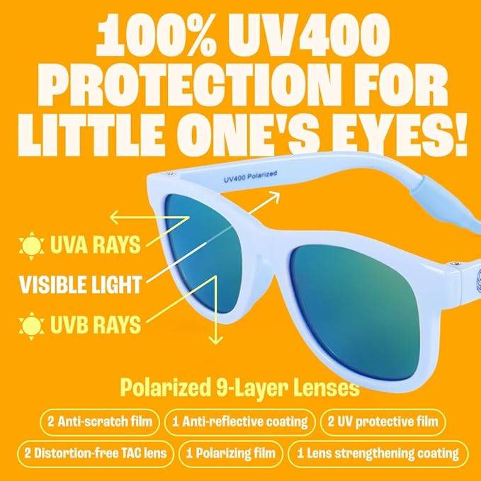 Babysunnies Hemelsblauwe Gepolariseerde Babyzonnebril met Bandje (0–24 Maanden) – Flexibele UV400 Babyzonnebril