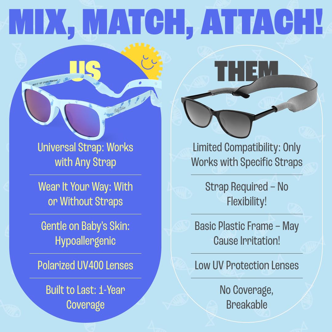 BABY SUNNIES Polarized Baby Sunglasses with Strap - Unbreakable Flexible Infant Sunglasses for Toddlers & Newborns 0-24 Months - Sky Blue - Baby Beach Essentials - Infant Travel Essentials
