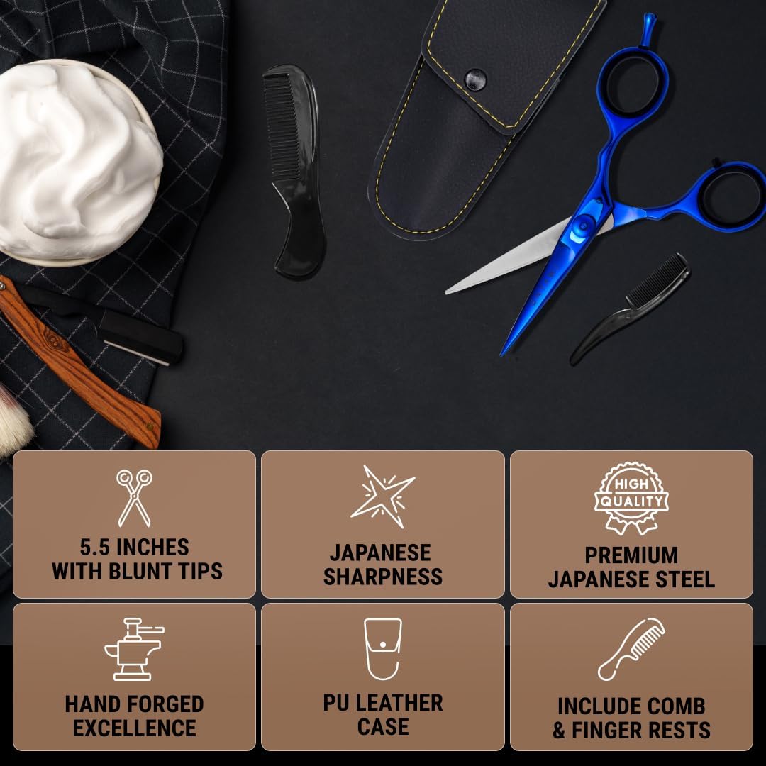 ONTAKI Premium Japanische Stahl Bart- & Schnurrbartschere (5,5") Mitternachtsblau