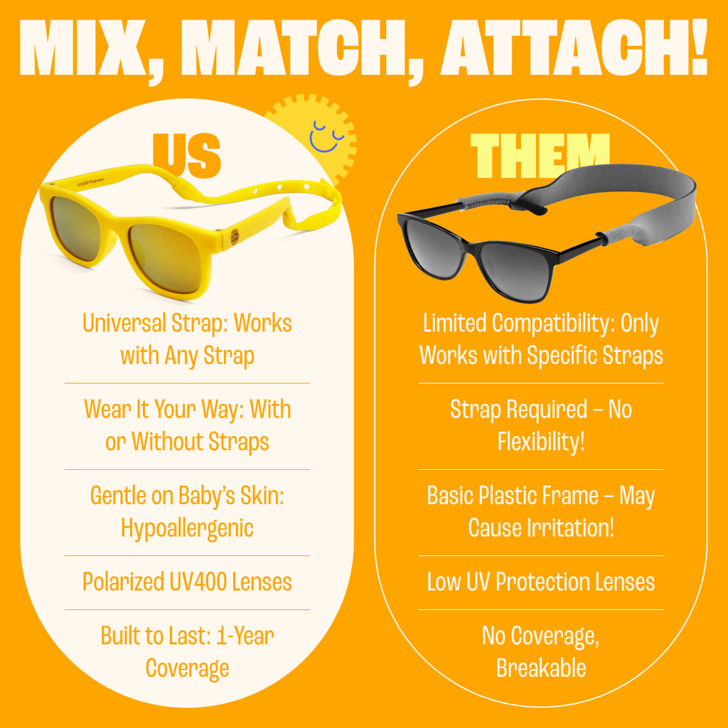 BABY SUNNIES Polarized Baby Sunglasses - Yellow, 0-24 Mo, Strap - Unbreakable Frame For Toddler Sunglasses - UV400 Protection & Infant Essentials - Stay-Put Strap & Baby Beach Essentials