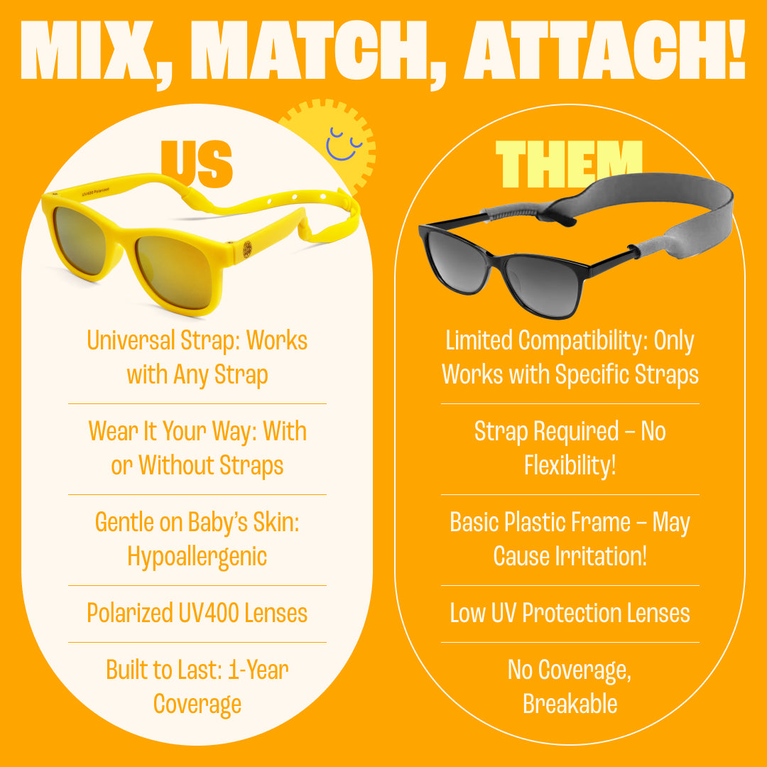 BABY SUNNIES Polarized Baby Sunglasses - Yellow, 0-24 Mo, Strap - Unbreakable Frame For Toddler Sunglasses - UV400 Protection & Infant Essentials - Stay-Put Strap & Baby Beach Essentials