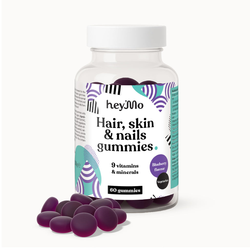 hey'Mo Hair, Skin & Nails Gummies, Blueberry — 60 Pieces | Biotin, Zinc, Vitamin C