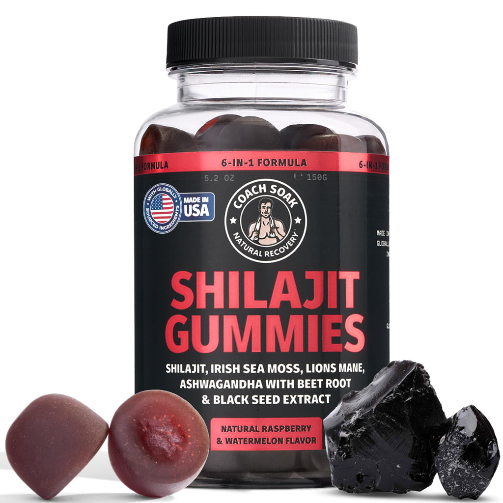 Coach Soak 6-in-1 Gummikomplex - Shilajit, Ashwagandha, Lions Mane, Sea Moss, Schwarzkümmel, Rote Bete - 60 Stück - Himbeer-Wassermelone