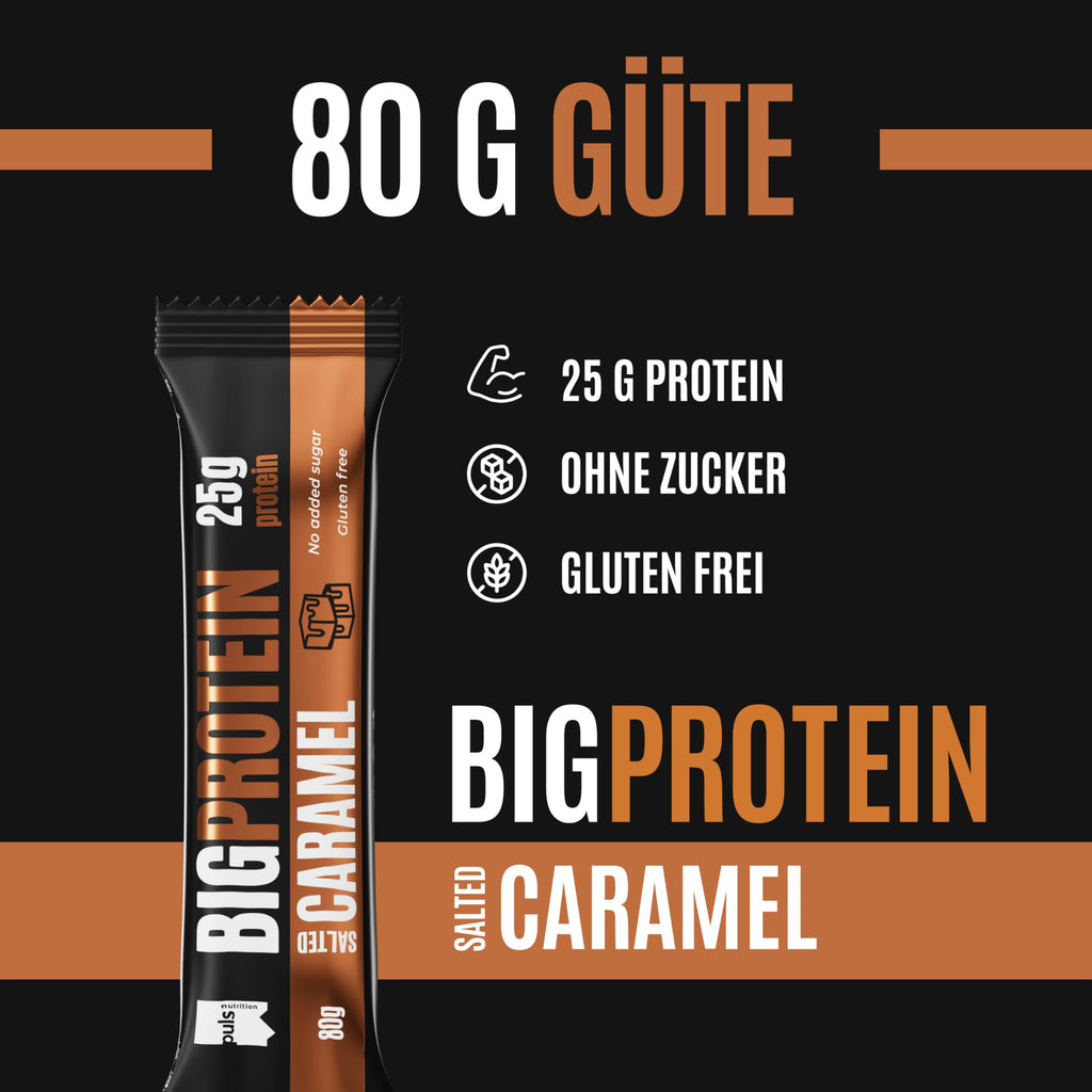 PULS NUTRITION Big Protein Bar Salted Caramel — 12 × 80g | 25g Protein, No Added Sugar, Gluten-Free