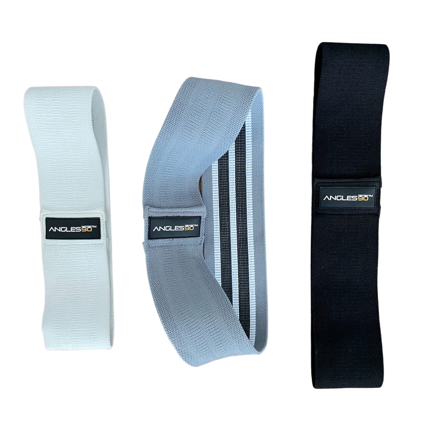 Angles90 Non-Slip Fabric Resistance Bands Set - Pack of 3, 50 lb Tension, White, Grey & Black - Targeted Thigh & Booty Toning - Secure Grip for Squats & Hip Rotation - Portable Home & Gym Workouts
