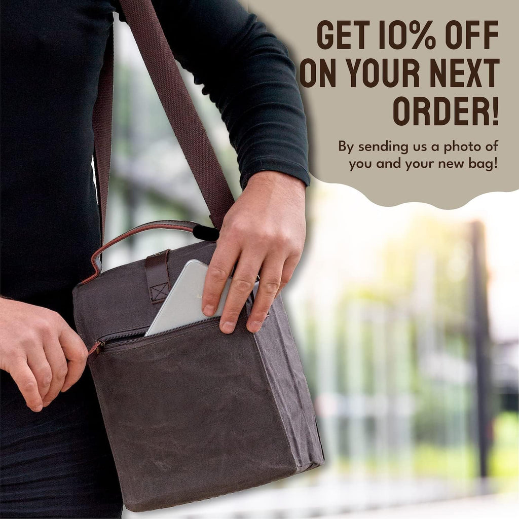 Insulated Sturdy Waxed Canvas Lunch Bag for Men and Women - 10L - Grey