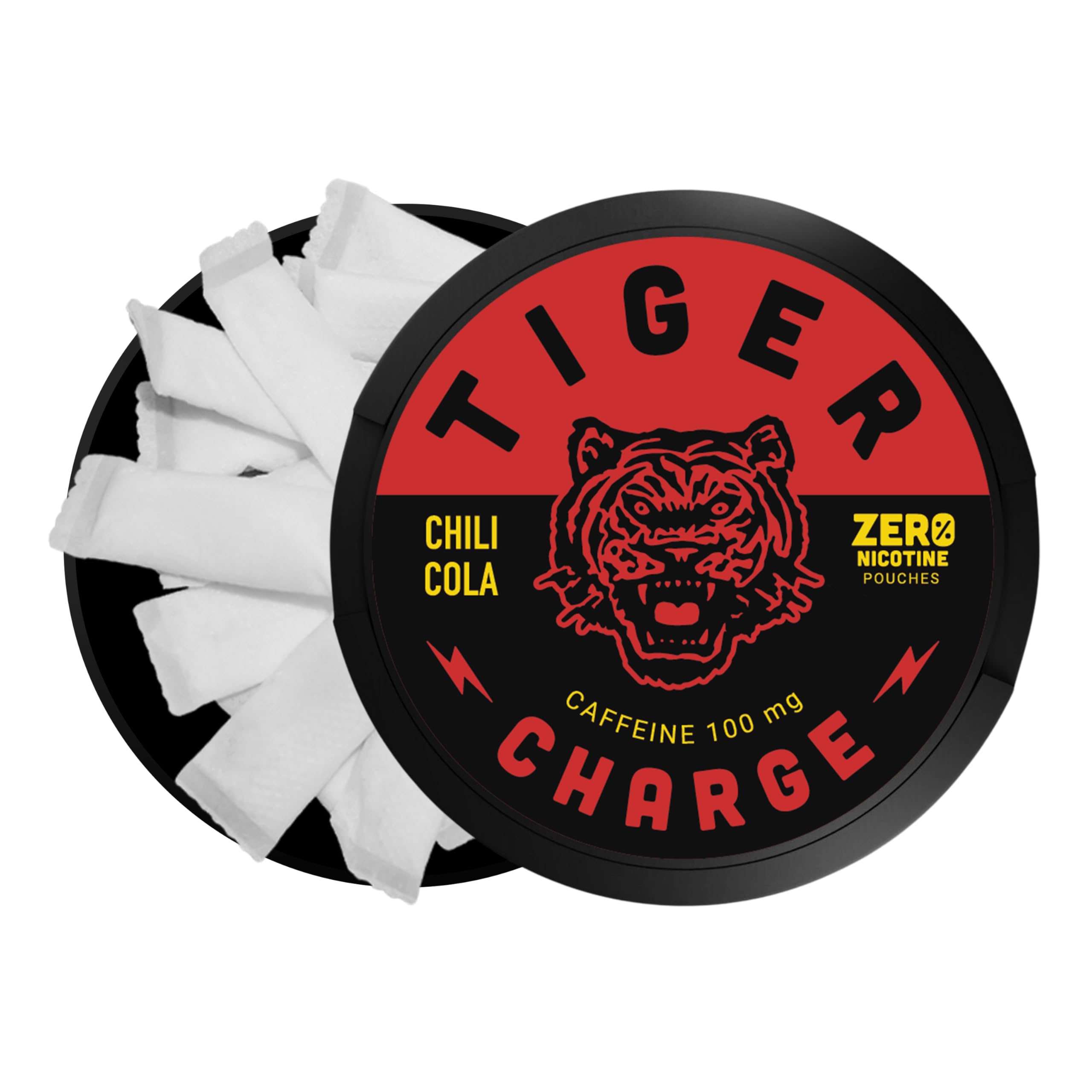 Tiger Charge Chili Cola Caffeine Pouches, 100mg Caffeine per Pouch, Sugar-Free Oral Energy Supplement, Bold Cola with Spicy Kick, Portable Energy Boost, 5-Pack