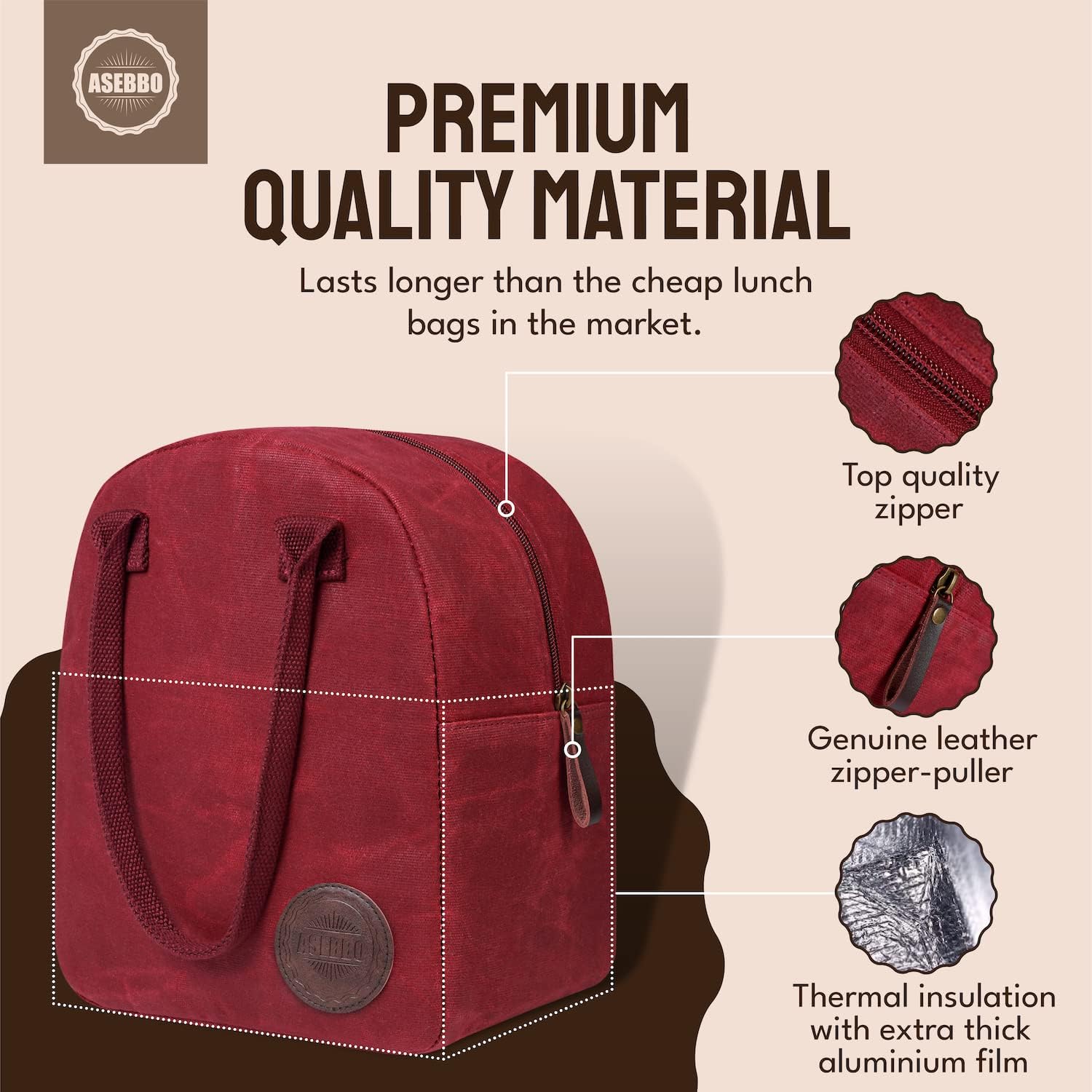 ASEBBO Insulated Lunch Bag for Women & Men (Passion Red)