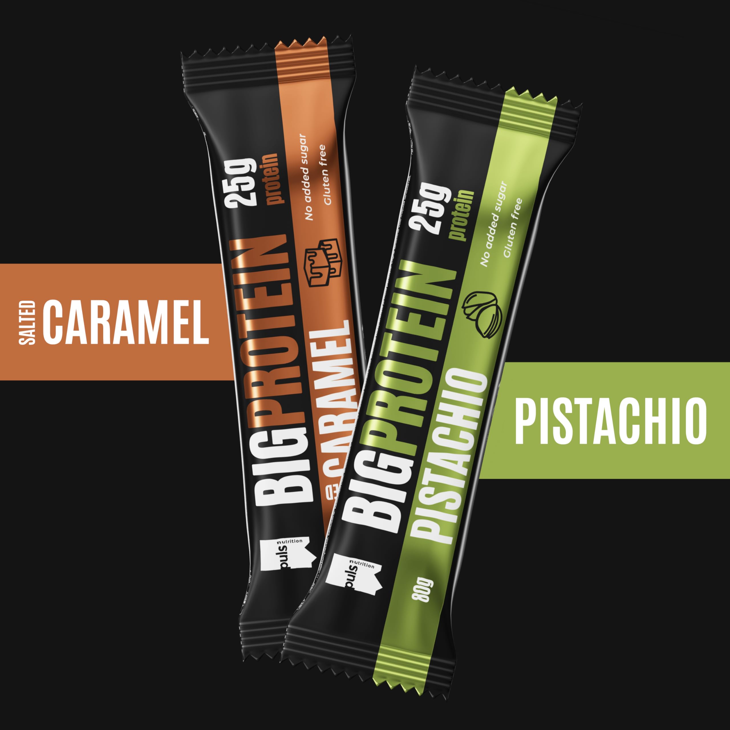 PULS NUTRITION Big Protein Bar Salted Caramel — 12 × 80g | 25g Protein, No Added Sugar, Gluten-Free