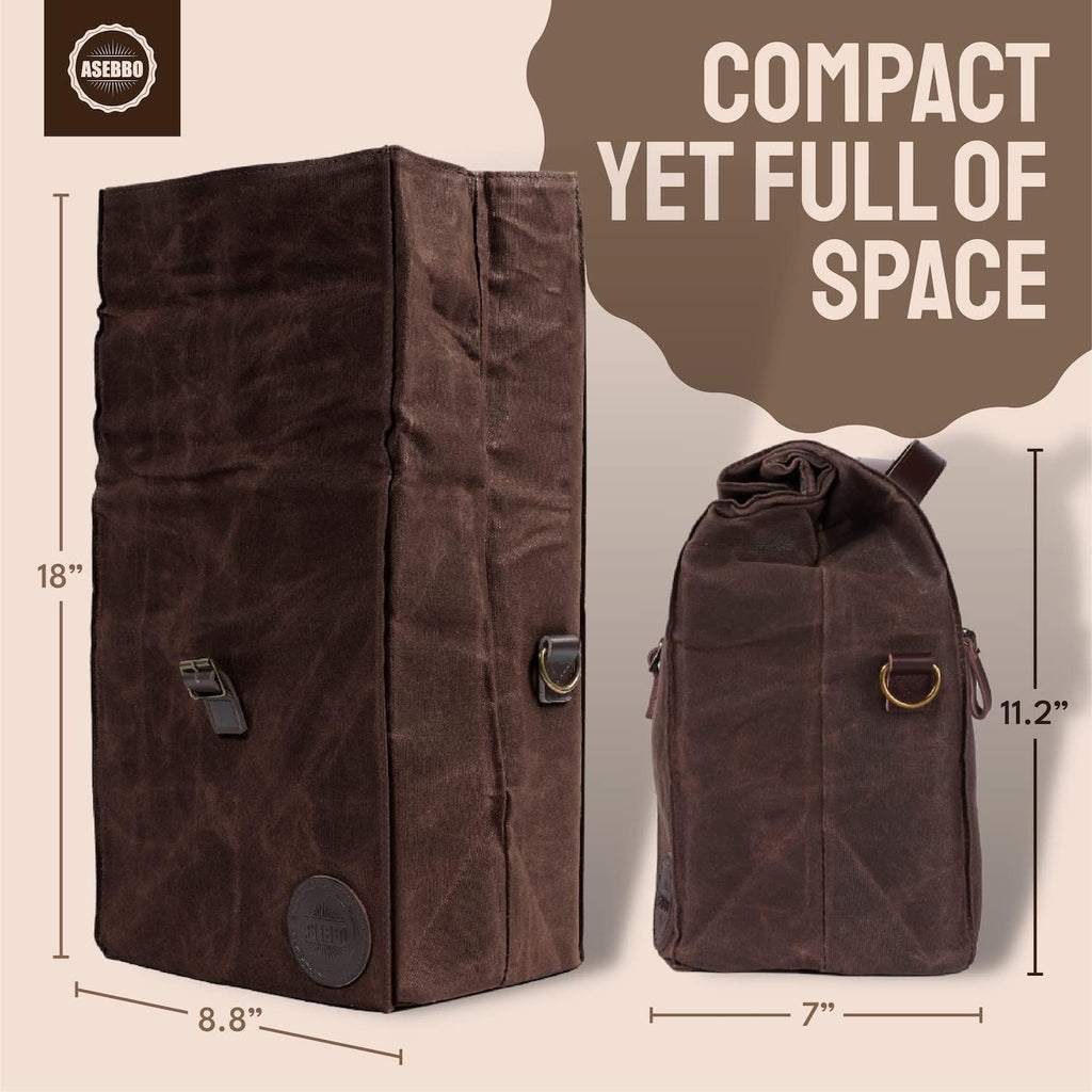 ASEBBO Isolerad vaxad canvas lunchväska – 10L (2,6 Gal) termoväska med justerbar 150 cm rem, tålig återanvändbar arbetslunchväska för män & kvinnor, vattenavvisande, 4+ timmars isolering