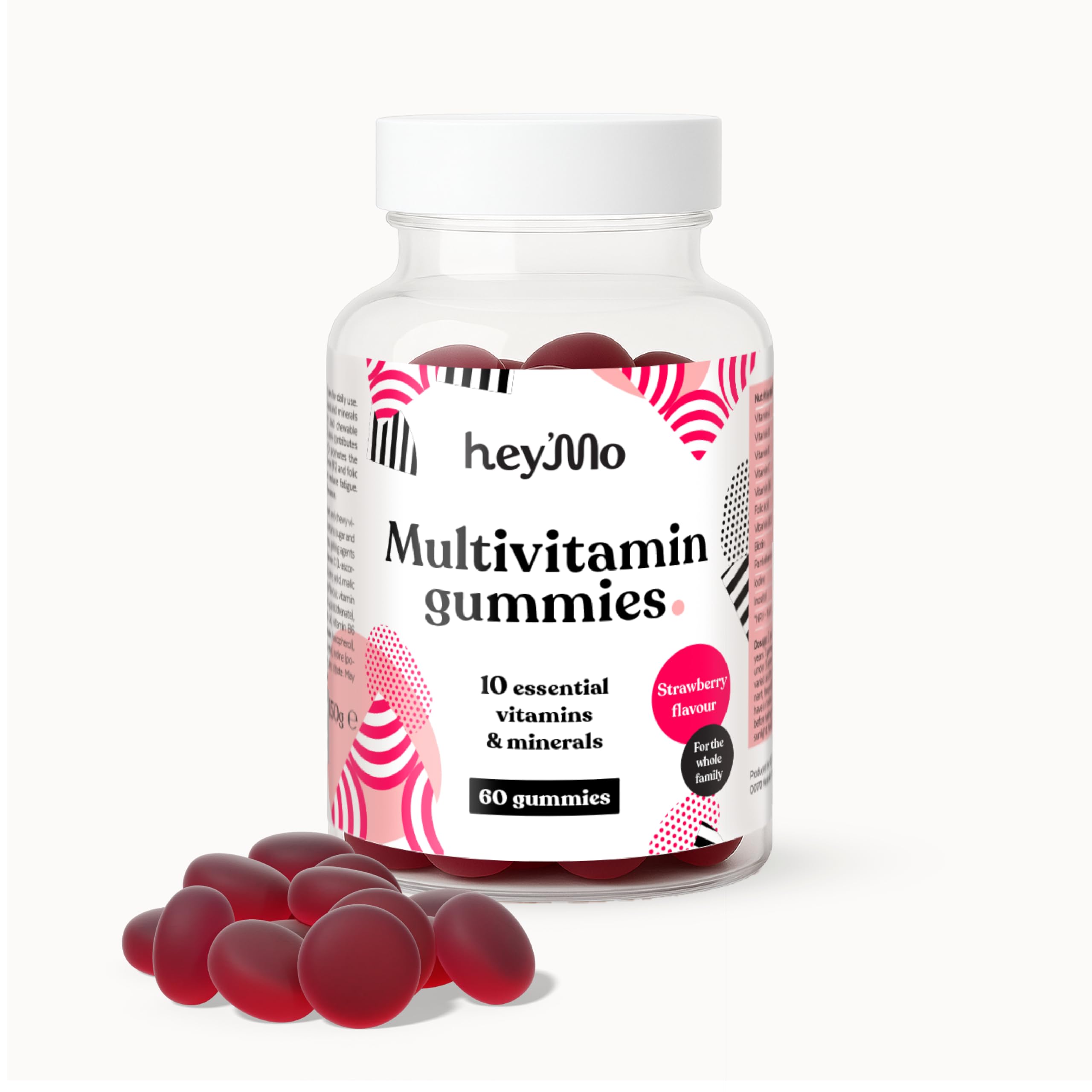 hey'Mo Multivitamin Gummies, Strawberry — 60 Pieces | Vitamin D, C, B12 & Zinc