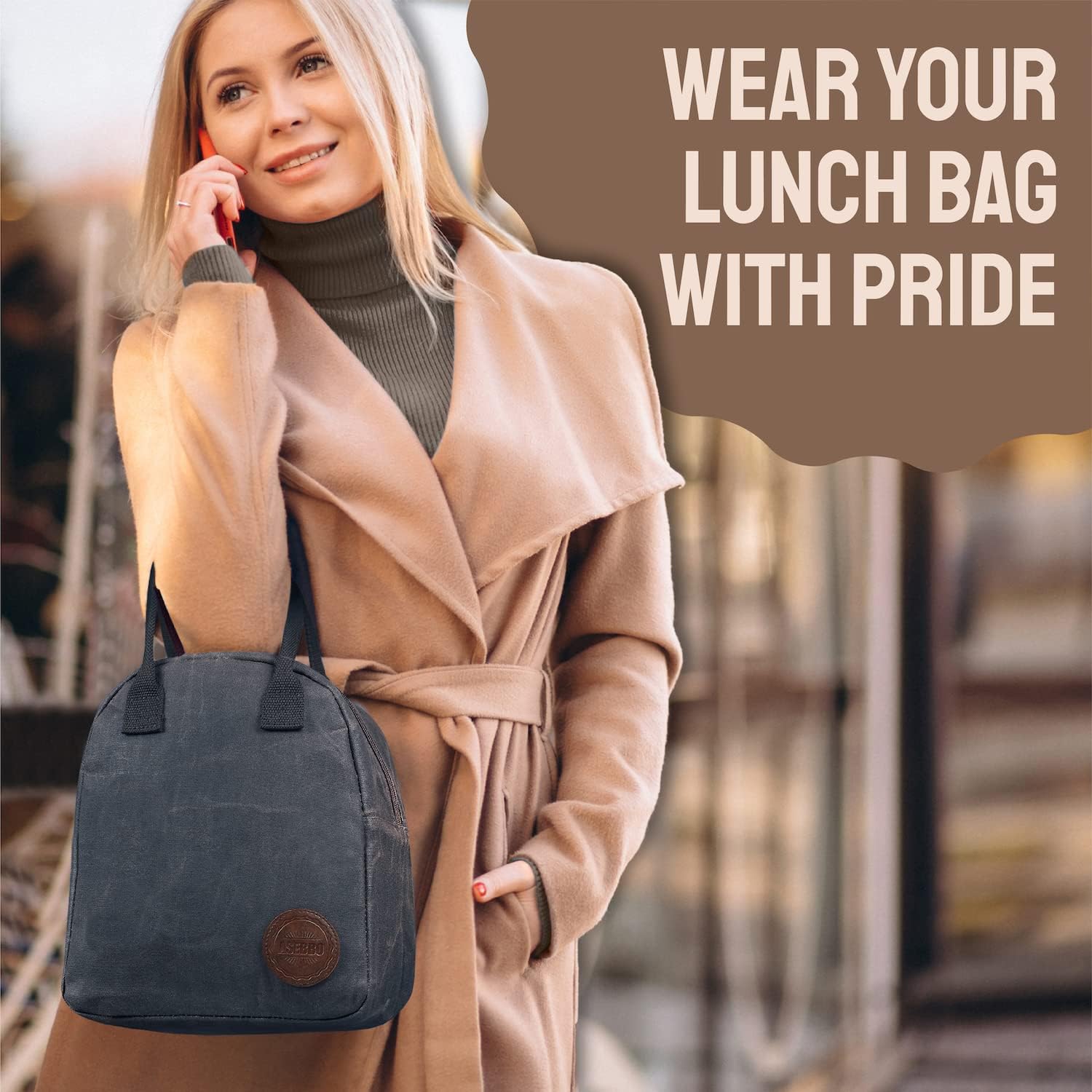 ASEBBO Lunch Tote Bag Box for Professional Women Men Reusable Insulated, Leakproof Waterproof Thermal Cooler Food Handbags High Capacity for Travel Work Picnic (Elegant Gray)