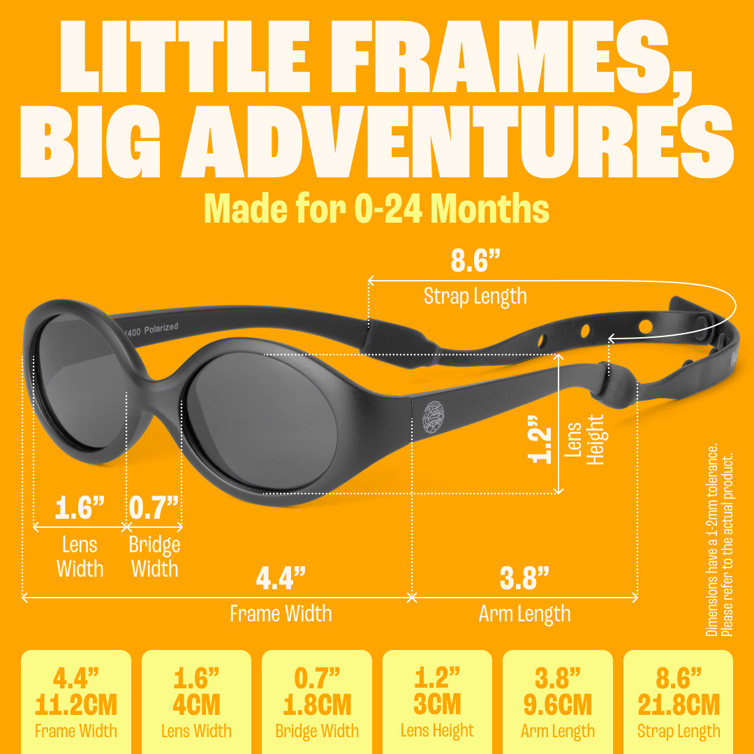 BABY SUNNIES Polarized Oval Baby Sunglasses - Oval Black - UV400 Protection for 0-24 Months - Bendable Frame with Shatterproof Design